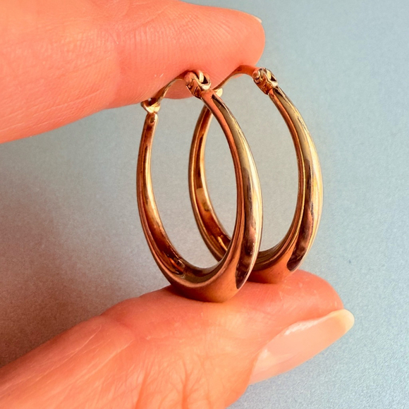 Sterling Silver Gold Vermeil 1” Round Hoop Classic Vintage Graduated Earrings - Picture 2 of 9